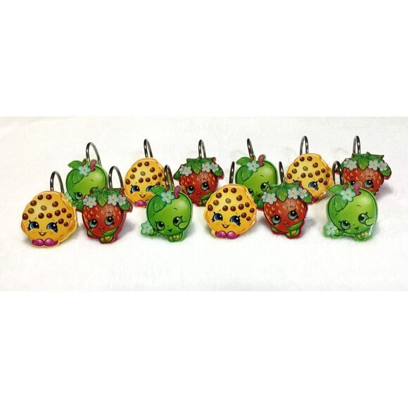 SHOPKINS Kids Shower Curtain Hooks Set of 12 Bath Decor Red Green Yellow - Picture 2 of 6